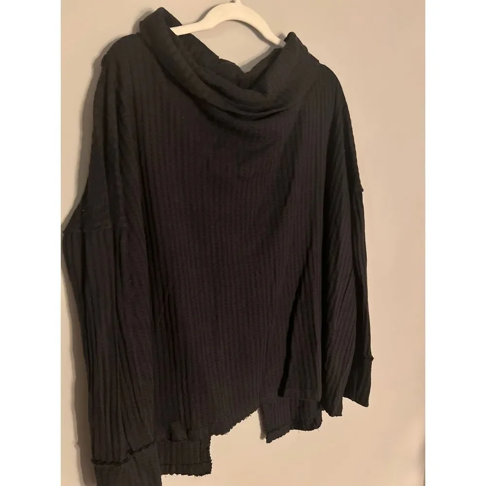 Free People Womens XS Long Black Split‎ Back Long Sleeve MSRP $88 100%Cotton